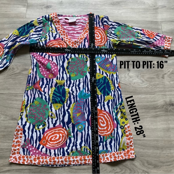Gretchen Scott Spring Summer Colorful Fish Print Tunic Dress Size 10 / 12 - Picture 5 of 11
